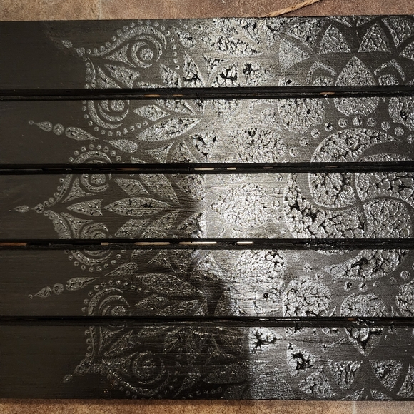 HANDCRAFTED Upcycled Black Wood Panel Board HANDPAINTED Mandala Wall Art Decor - Picture 4 of 17